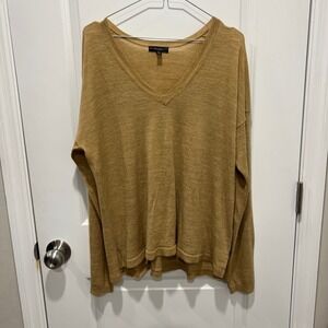 Lane Bryant Women Fine Merino Wool Blend V-Neck Pullover Sweater Mustard 18/20